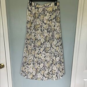 Chaps Pink and Green Pleated A-Line Midi Skirt